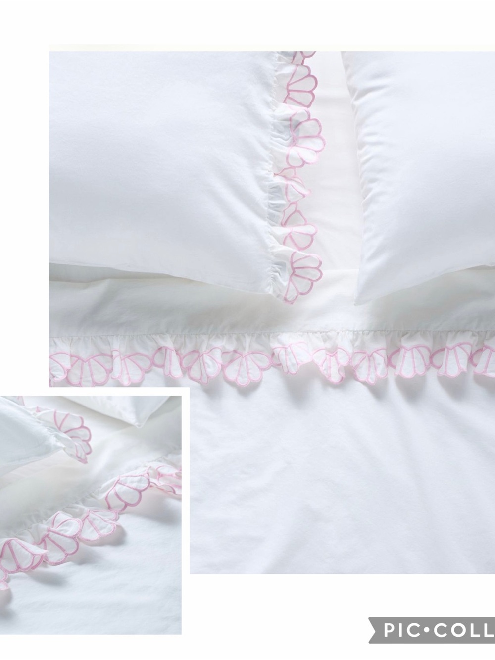 New Queen Anthropologie ferra cotton embroidered sheet set pink white scalloped